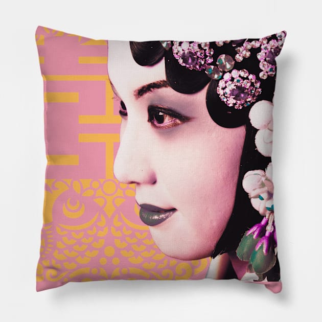 Chinese Opera Star Orange with Blush Pink Double Happiness Symbol- Hong Kong Retro Pillow by CRAFTY BITCH