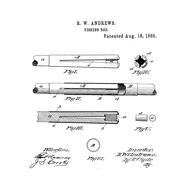 Fishing Rod Vintage Patent Hand Drawing by TheYoungDesigns