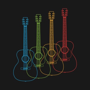 Four Concert Style Acoustic Guitar Outlines Multi Color T-Shirt