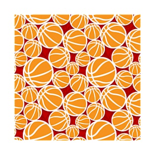 Orange on Red Basketball Pattern T-Shirt