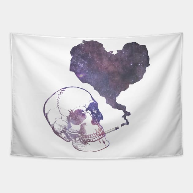 Smoking galaxy skull Tapestry by Simonpeters98