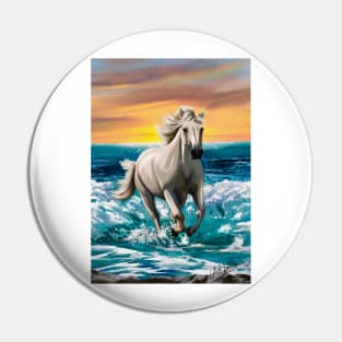 White Stallion Galloping By Sea Pin