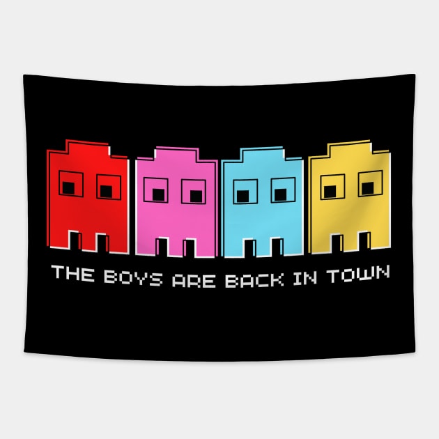 The ghosts are back in town, 8-bit retro arcade ghosts Tapestry by Teessential