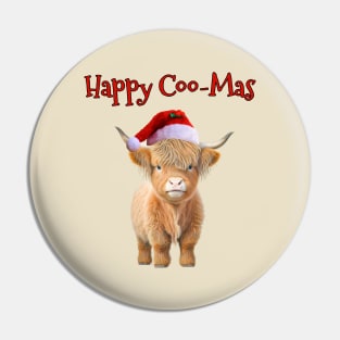 Happy Coo-Mas Highland Cow Pin