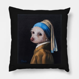 The Dog with the Pearl Earring (Full Painting) Pillow