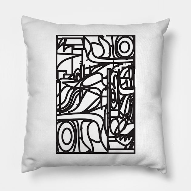 Organic Stain Glass Pattern (Black lines on White Background) Pillow by charker