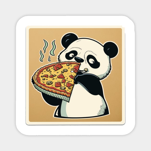 Cute Lovely Panda Cartoon Eats Pizza Funny Magnet by kiddo200