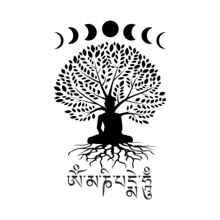 Moon Phases Buddha Om Mani Padme Hum Tree of Life T-Shirt