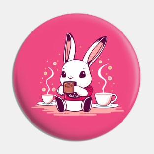 Cute bunny sipping tea - pink Pin