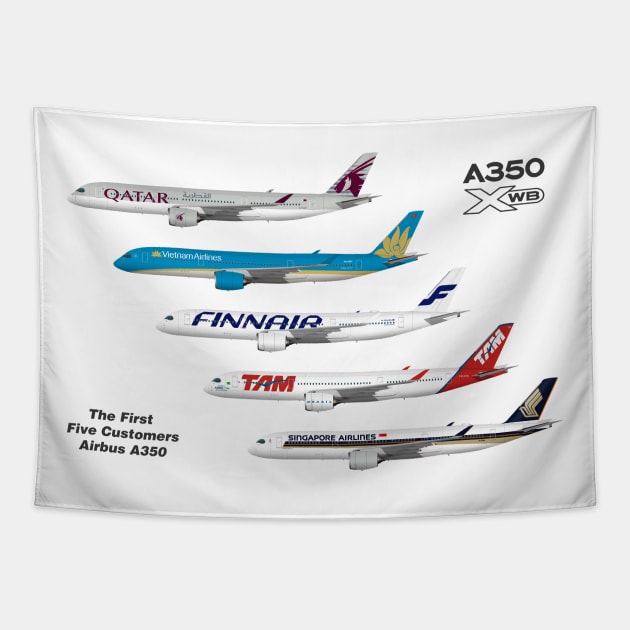 Airbus A350 First Five Customers Tapestry by SteveHClark
