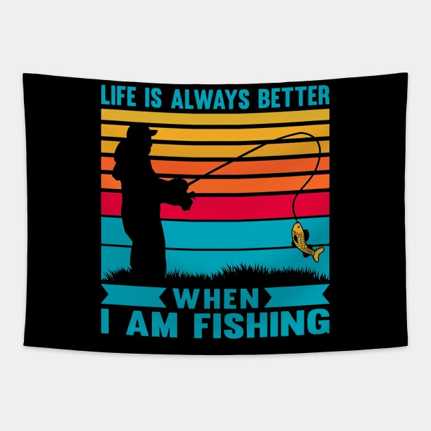 I life is always better when I am fishing vintage retro saying Tapestry by QuortaDira