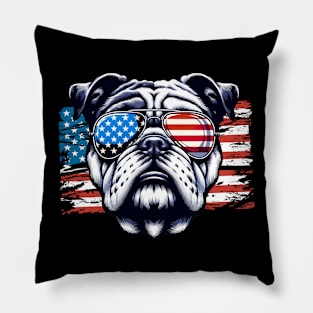 Bulldog Patriotic Sunglasess American Flag 4th of July Pillow