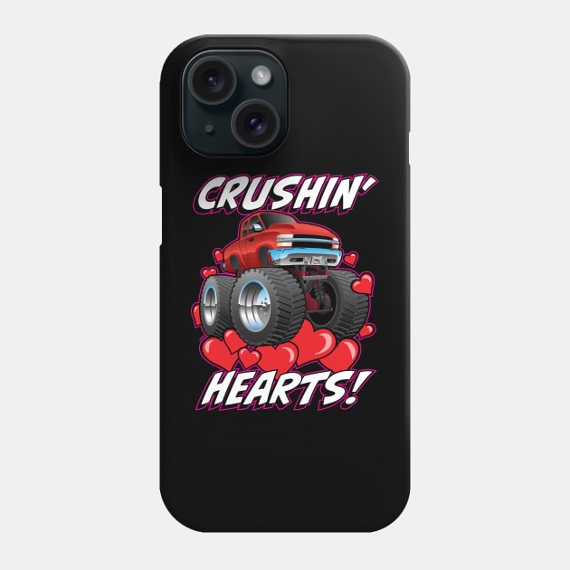 Crushin' Hearts Monster Truck Funny Valentines Day Phone Case by hobrath