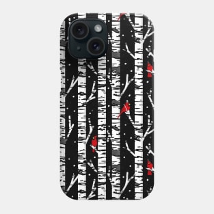 Cardinal birds on birch trees in the winter at night Phone Case