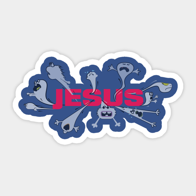 Scary Jesus - Christian Deliverance Cartoon - Funny Christian - Sticker