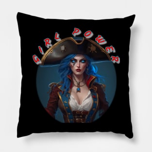 Girl power blue eyed pirate girl Pillow