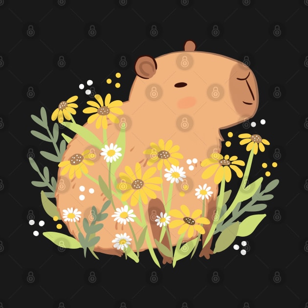 Cute capybara with daisy flowers by Yarafantasyart