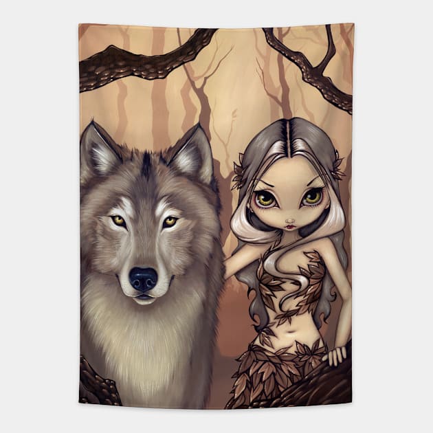 Cute Dryad Nature Spirit with Wolf Tapestry by Wanderer Bat