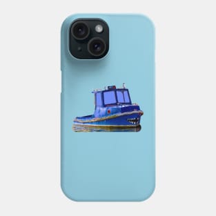 A Blue boat with shark jaws painted on its bow Phone Case