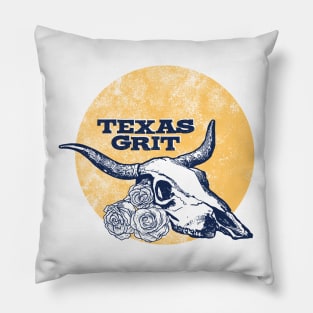 Texas Grit Bull Cow Skull with Roses Pillow