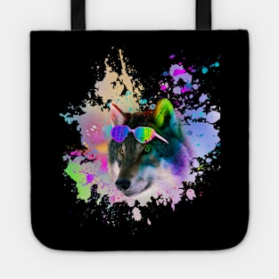 Wolf Wolves Wearing Love Rainbow Heart Glasses Tote