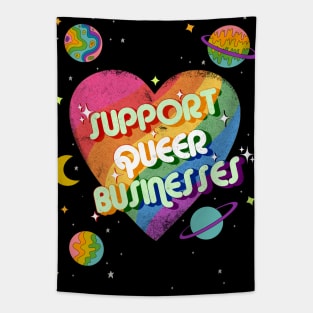 Support queer businesses vintage distressed design with planets Tapestry