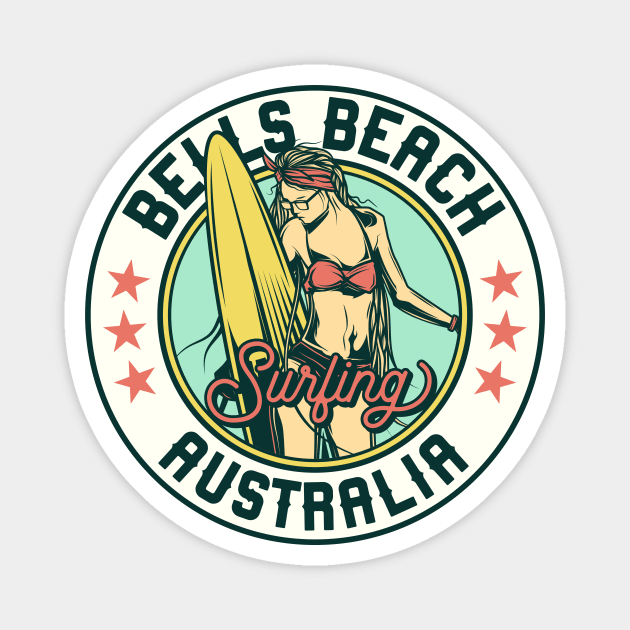 Vintage Surfing Badge for Bells Beach, Australia Magnet by SLAG_Creative