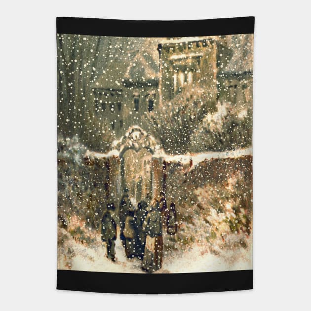 Christmas Card Depicting Winter Scenes Tapestry by SkyisBright