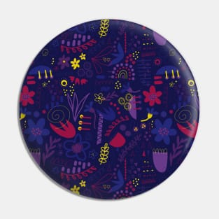 Purple Abstract Doodle Flowers Pin