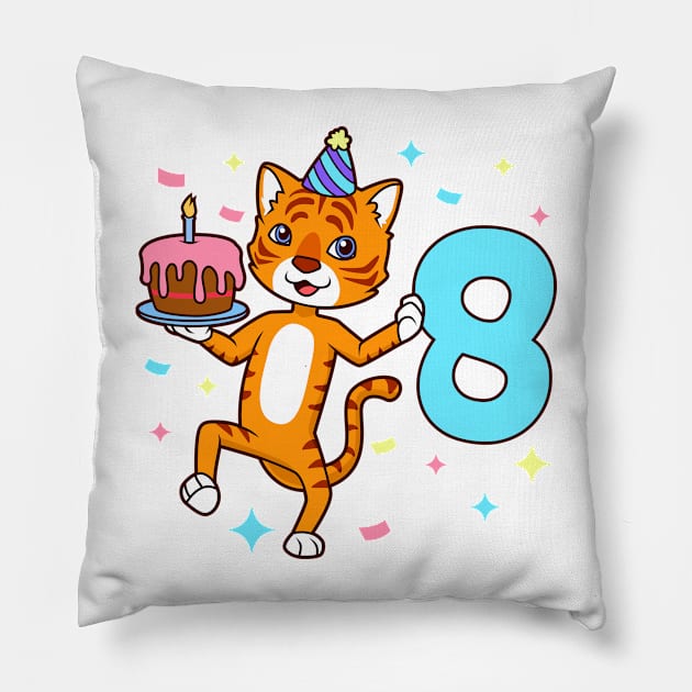I am 8 with tiger - boy birthday 8 years old Pillow by Modern Medieval Design