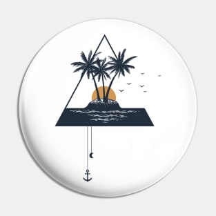 Island. Palms In Triangle. Beach, Summer, Vacation. Creative Illustration Pin
