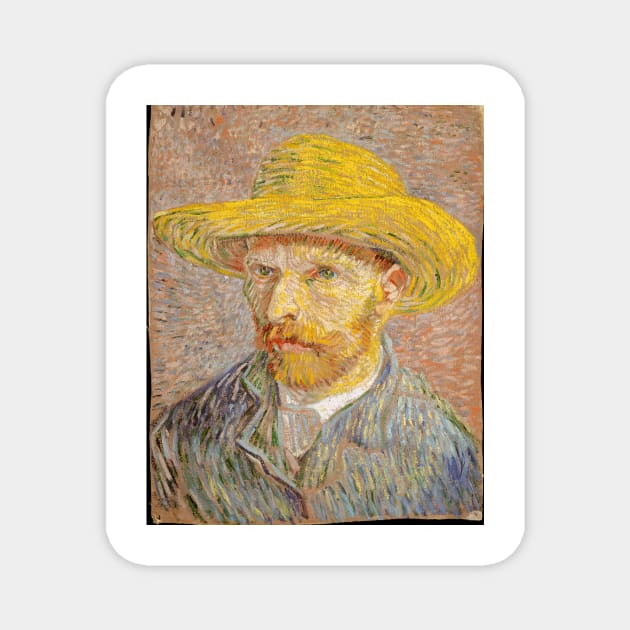 Self-Portrait with a Straw Hat (obverse: The Potato Peeler) Magnet by VincentvanGogh