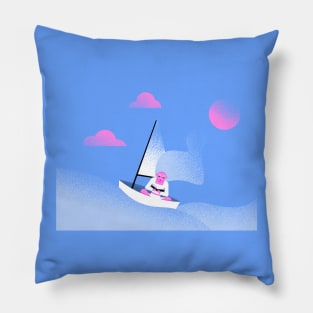 Girl on a boat in the ocean with a book in her hands Pillow