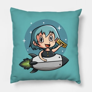 Cute Girl Riding Rocket Pillow