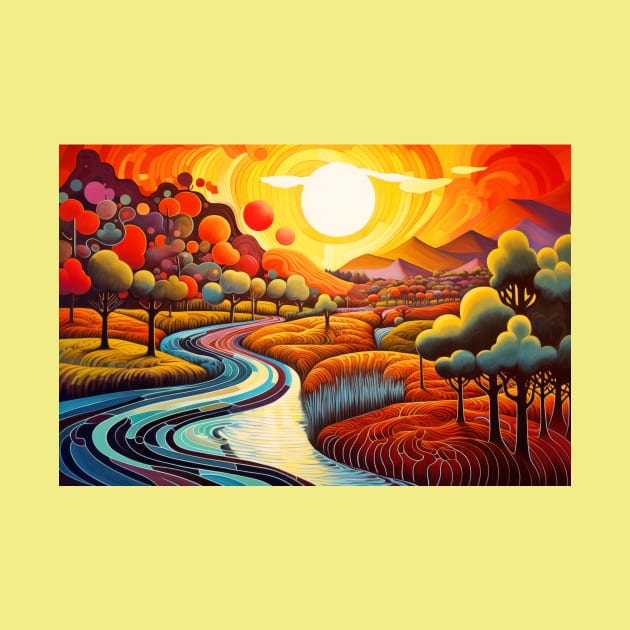 Countryside Concept Abstract Colorful Scenery Painting by Cubebox