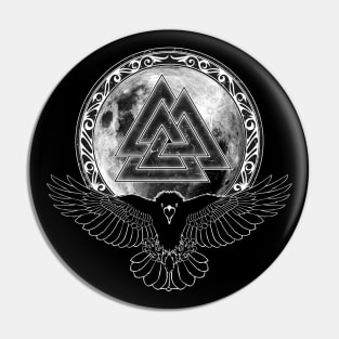 Viking Raven, Moon and Valknut Symbol Pin