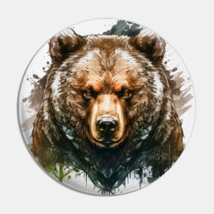 Grizzly Bear Portrait Animal Painting Wildlife Outdoors Adventure Pin