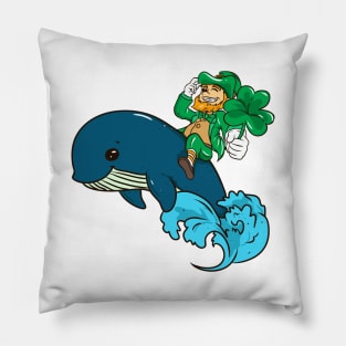 Cute Leprechaun Riding a Whale St. Patrick's Day Pillow