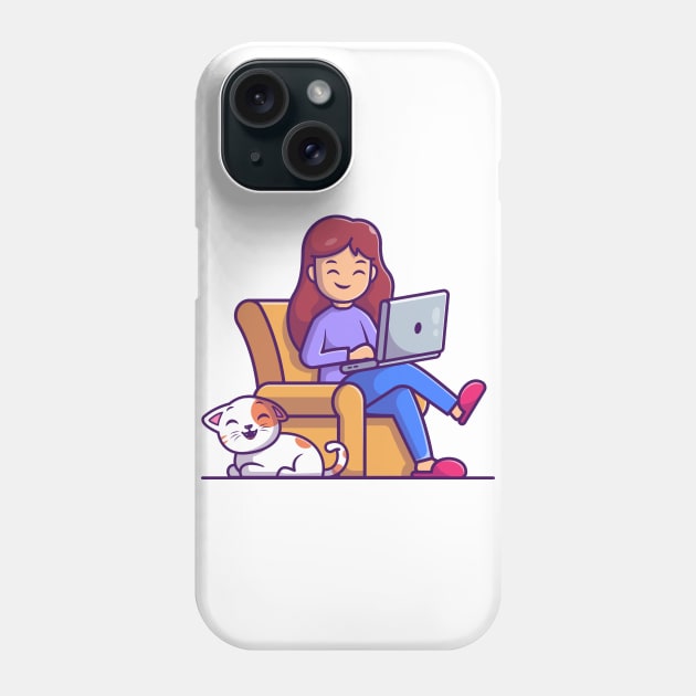 Women working on laptop with cat cartoon Phone Case by Catalyst Labs