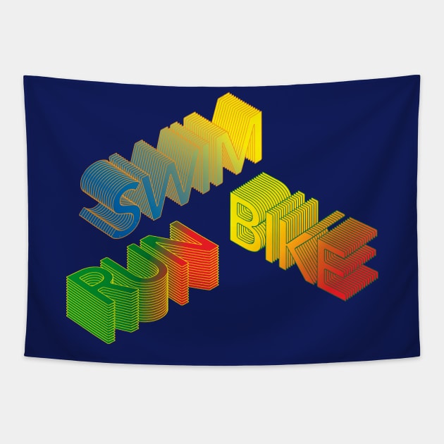 Swim Bike Run 3D Lettering Tapestry by Pasghetti