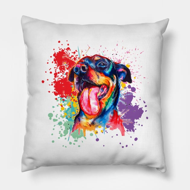 Colorful funny dog Pillow by  Memosh Everything 