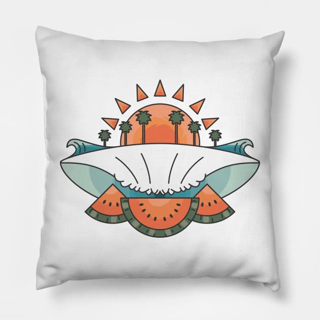 Surfing Watermelons Pillow by JDP Designs