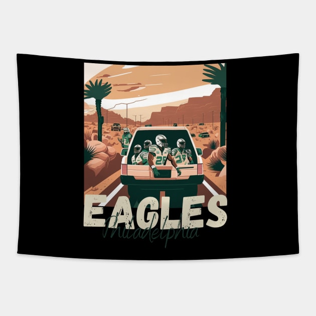 Philadelphia eagles football player graphic design cartoon style beautiful artwork Tapestry by Nasromaystro