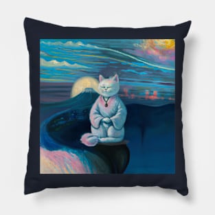 Ukiyo-E Oil Painting White Neko Cat Pillow