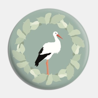 Stork in a Leaf Ring Pin