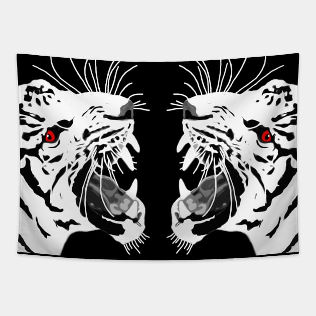 Tiger White Tapestry by SiSuSiSu