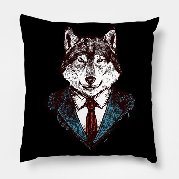 Business Wolf Pillow by MaiKStore