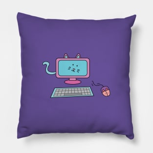 cute computer cat with keyboard and mouse Pillow