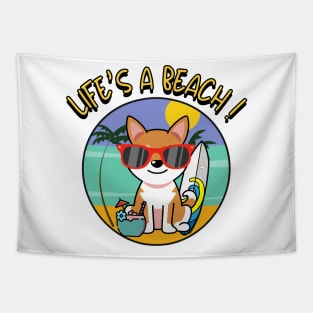 Cute orange dog Goes to the beach Tapestry