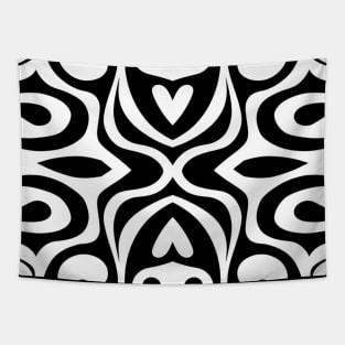 Black and White Heart Abstract Tapestry